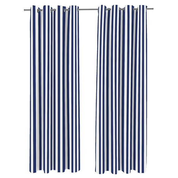 Jordan Manufacturing 54" x 84" Admiral Blue Stripe Grommet Semi-sheer Outdoor Curtain Panel (2 Pack)
