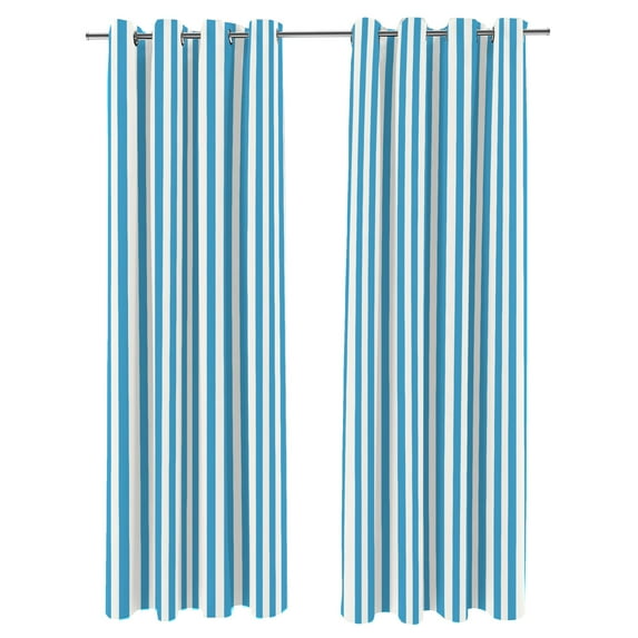 Jordan Manufacturing 54" x 84" Caribbean Blue Stripe Grommet Semi Sheer Outdoor Curtain Panel