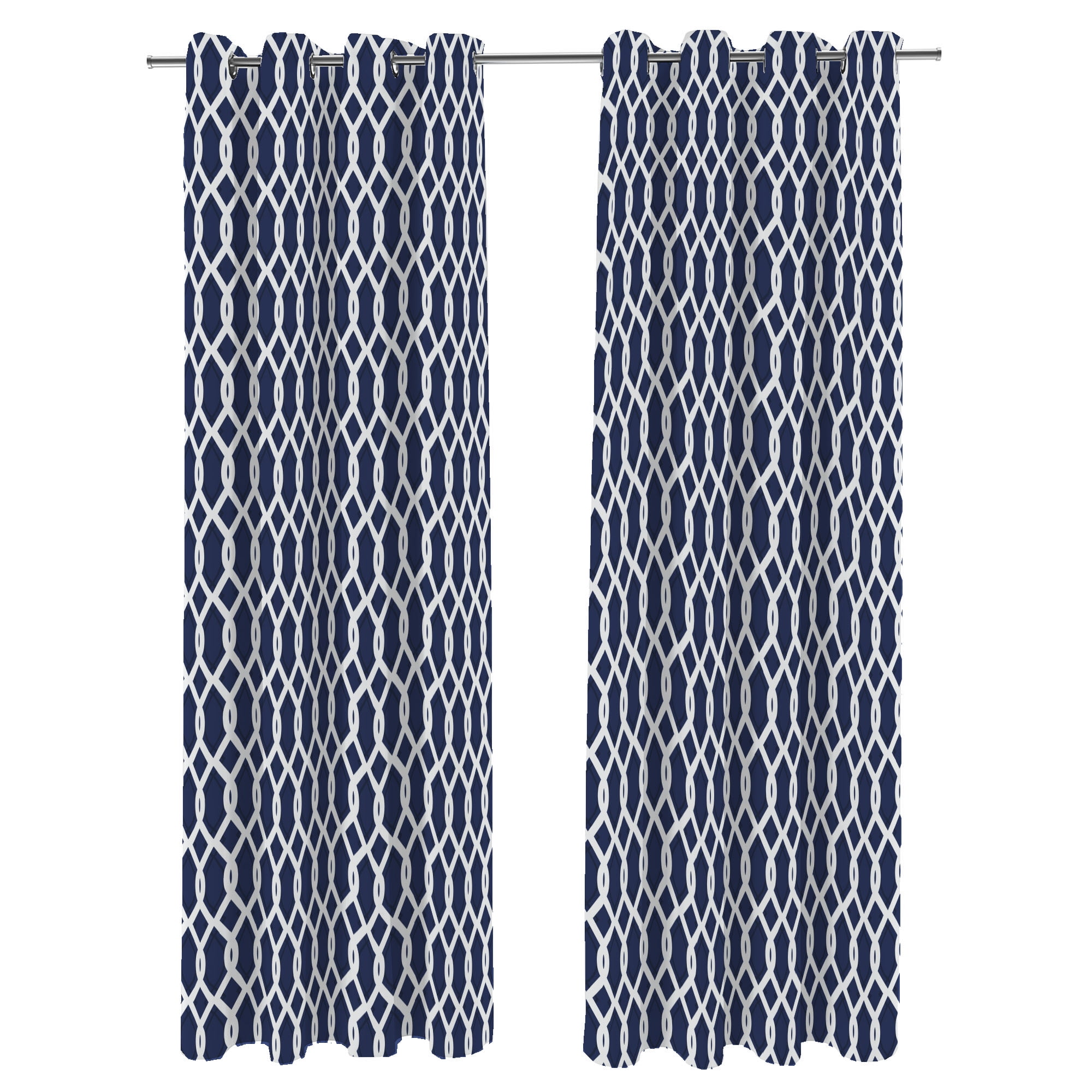 Jordan Manufacturing 54" x 84" Cayo Admiral Navy Lattice Grommet Semi-sheer Outdoor Curtain Panel (2 Pack)