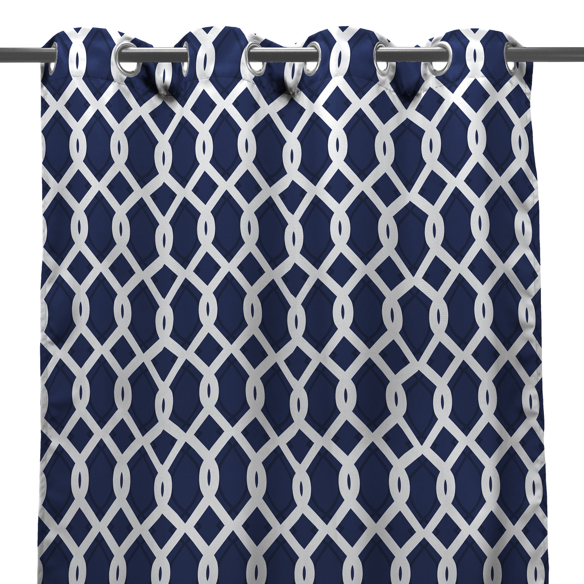 Jordan Manufacturing 54" x 84" Cayo Admiral Navy Lattice Grommet Semi-sheer Outdoor Curtain Panel