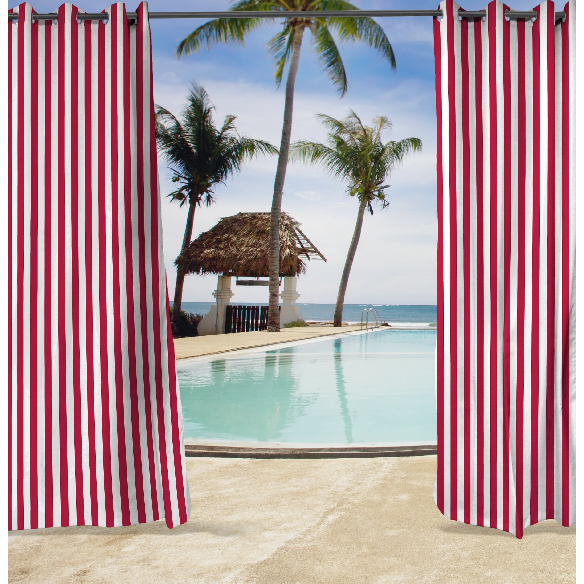 Jordan Manufacturing 54" x 84" Grommet Outdoor Curtain Panel - 54X84 Pompei Red/White Stripe