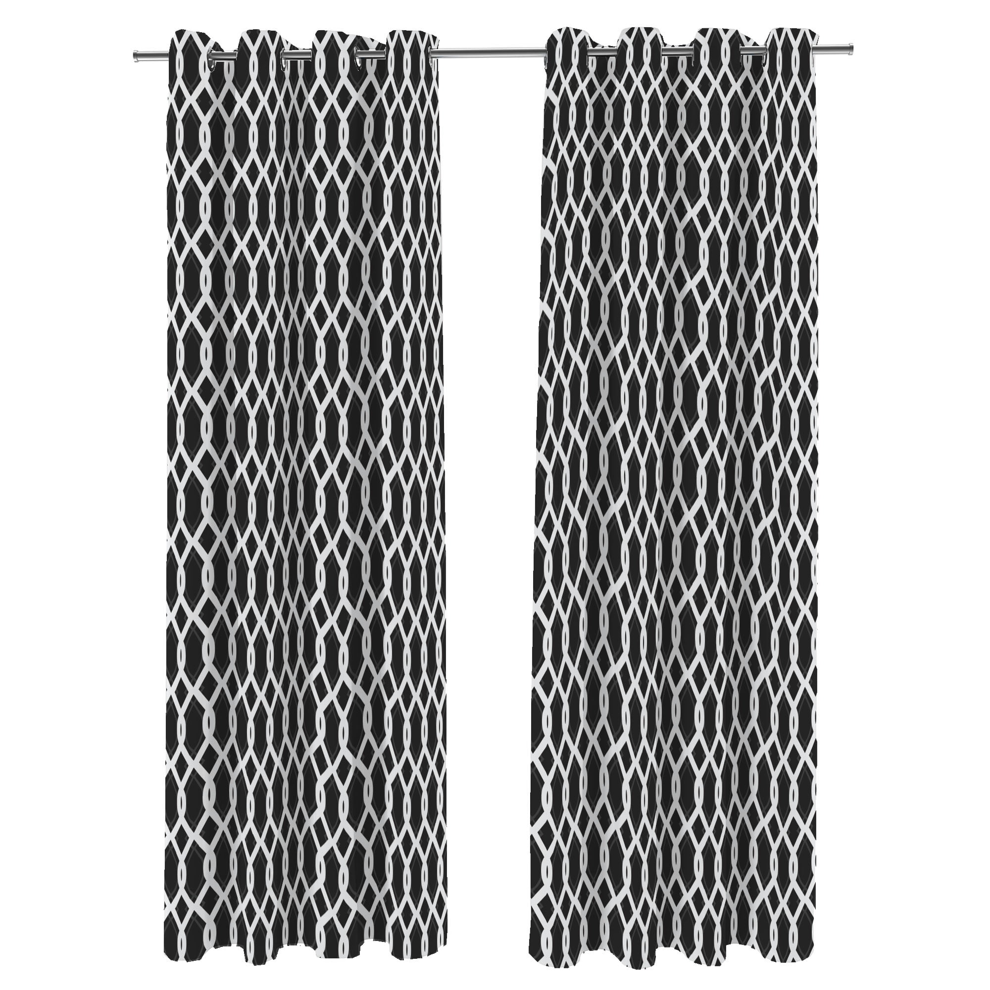 Jordan Manufacturing 54" x 96" Cayo Black Lattice Grommet Semi-sheer Outdoor Curtain Panel (2 Pack)