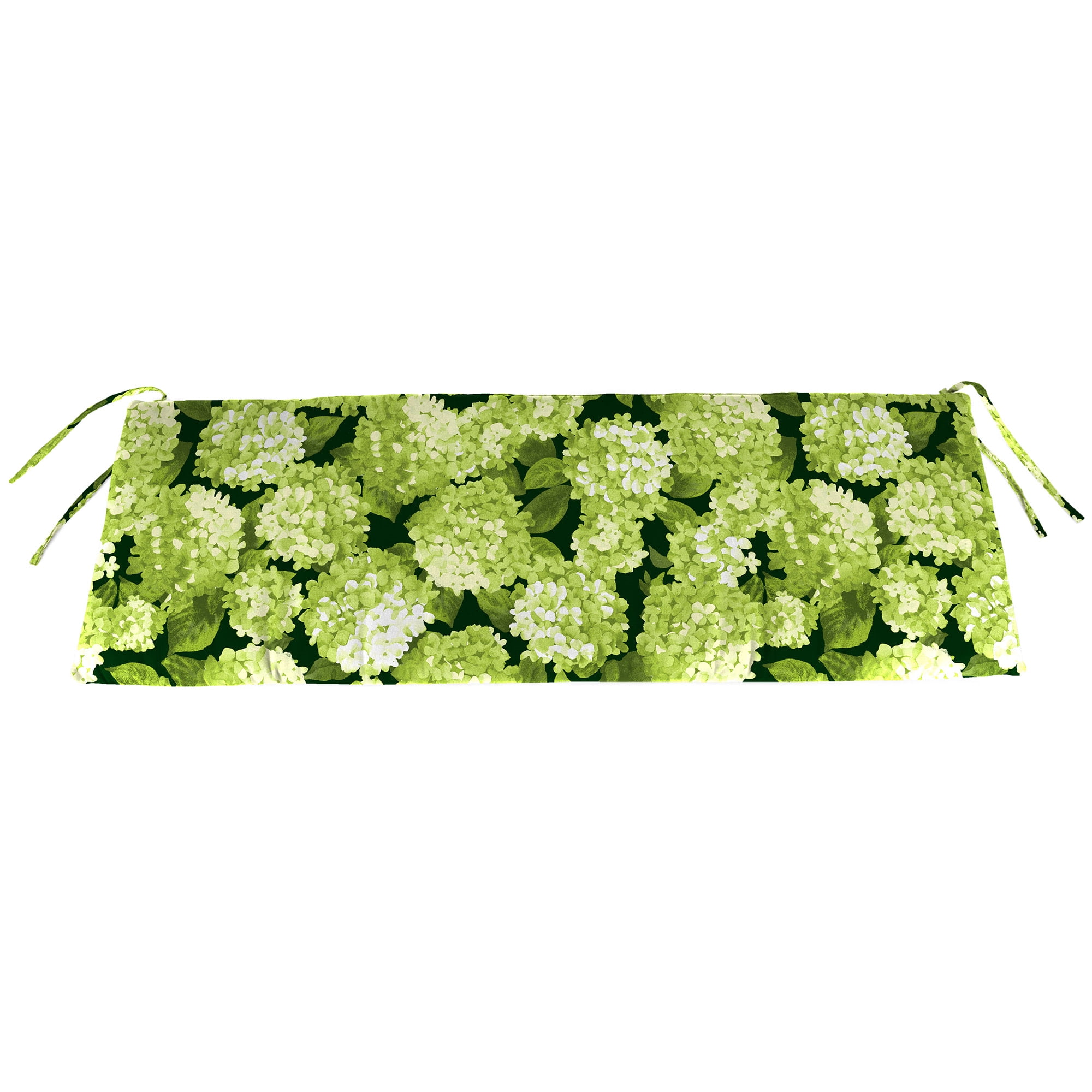Hydrangea Forest Green Floral Outdoor Bench Cushion with Ties