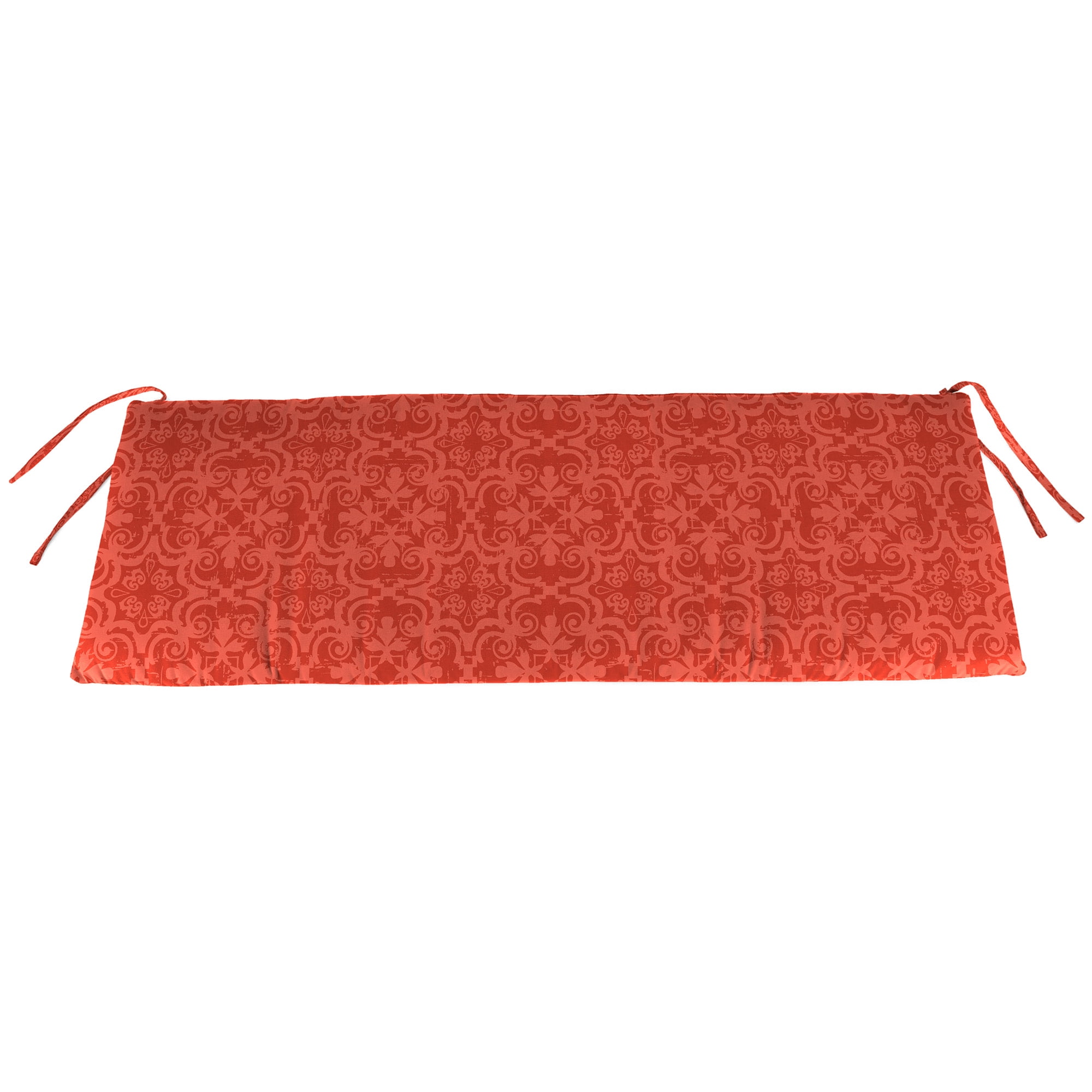 Jordan Manufacturing 59" x 16" Persimmon Red Medallion Rectangular Outdoor Settee Swing Bench Cushion with Ties