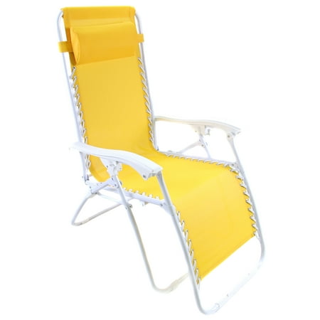 Jordan Manufacturing 70" x 21" Yellow Zero Gravity Outdoor Lounge Chair Recliner with Removable Headrest Pillow