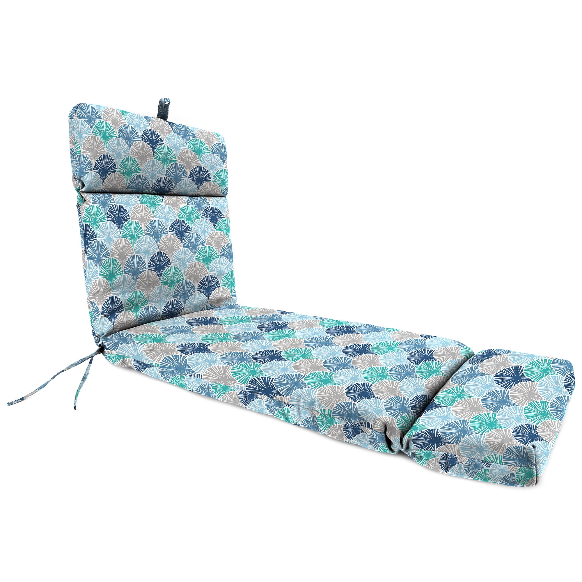 Jordan Manufacturing 72" x 21" Devon Tempest Blue Geometric Rectangular Outdoor Chaise Lounge Cushion with Ties and Hanger Loop