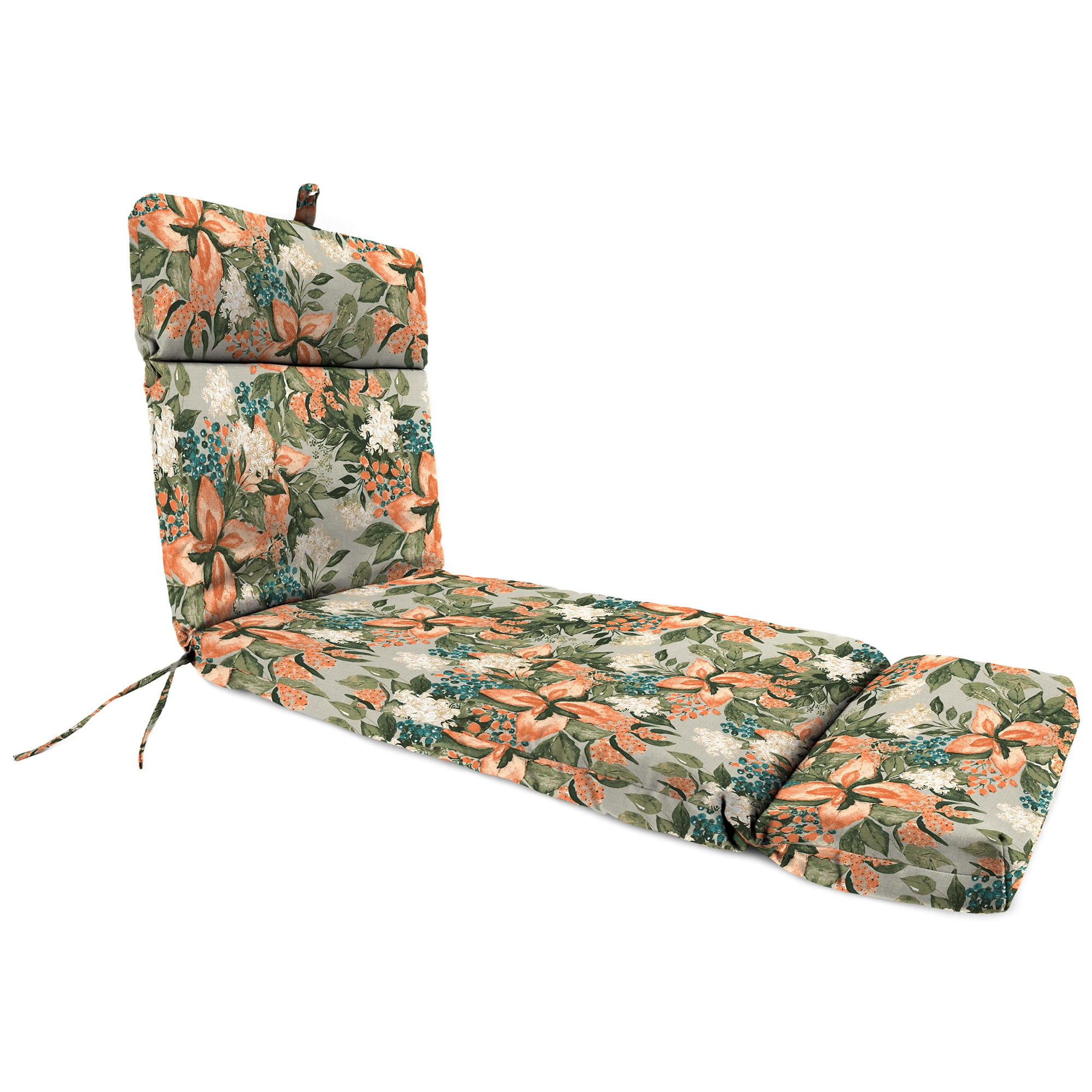 Jordan Manufacturing 72" x 21" Keekee Bamboo Grey Floral Rectangular Outdoor Chaise Lounge Cushion with Ties and Hanger Loop