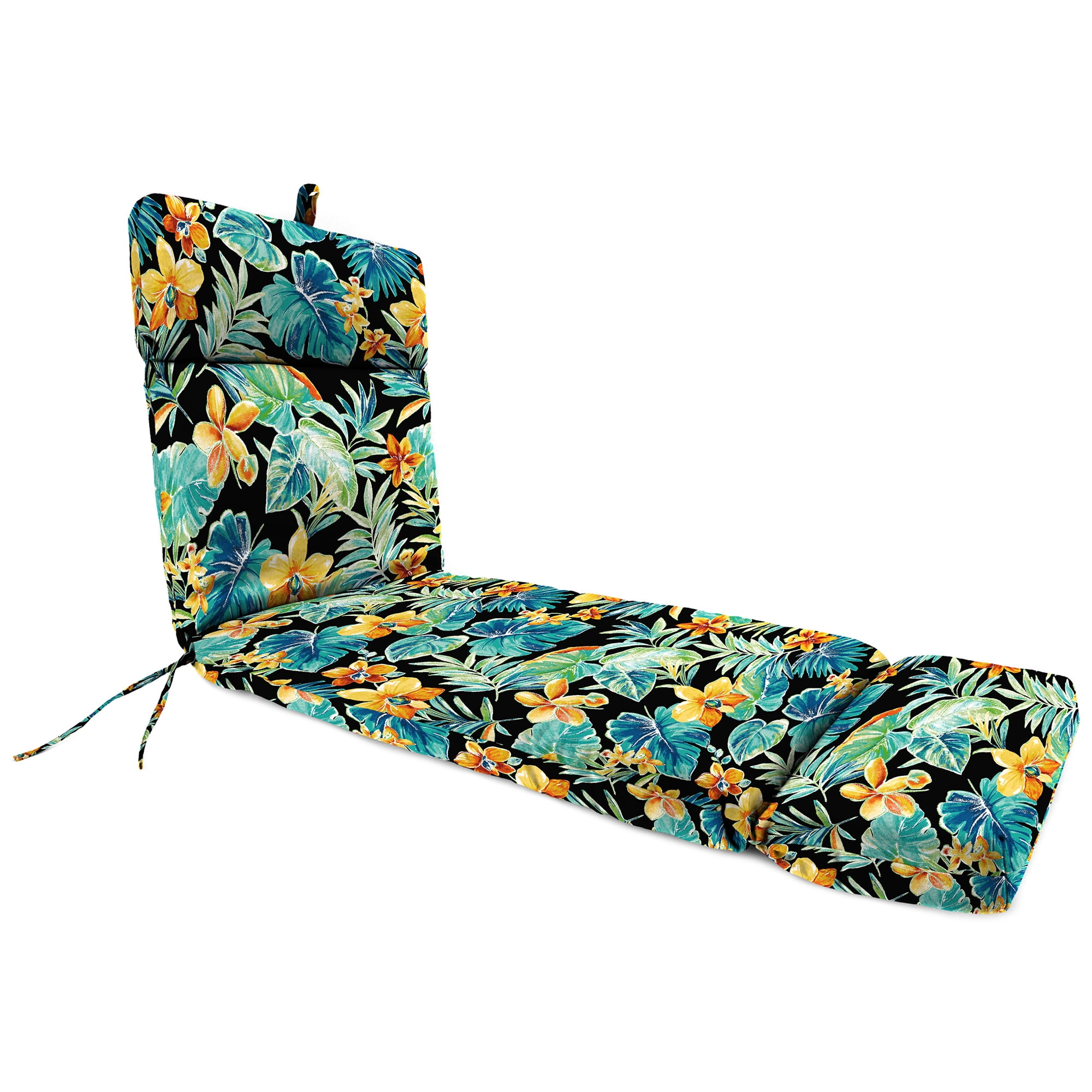 Jordan Manufacturing 72" x 22" Beachcrest Caviar Black Floral Rectangular Outdoor Chaise Lounge Cushion with Ties and Hanger Loop