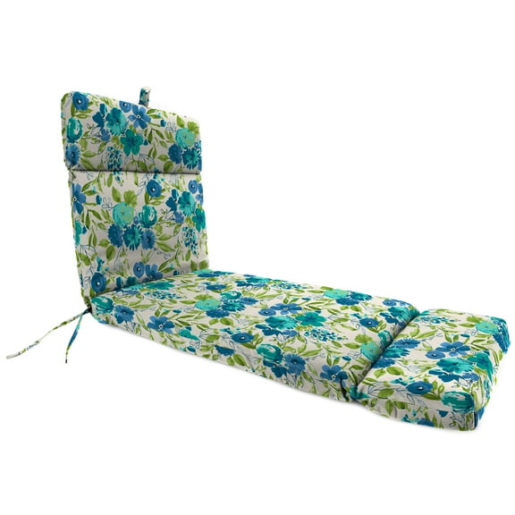 Jordan Manufacturing 72" x 22" Bettina Aqua Cream Floral Rectangular Outdoor Chaise Lounge Cushion with Ties and Hanger Loop
