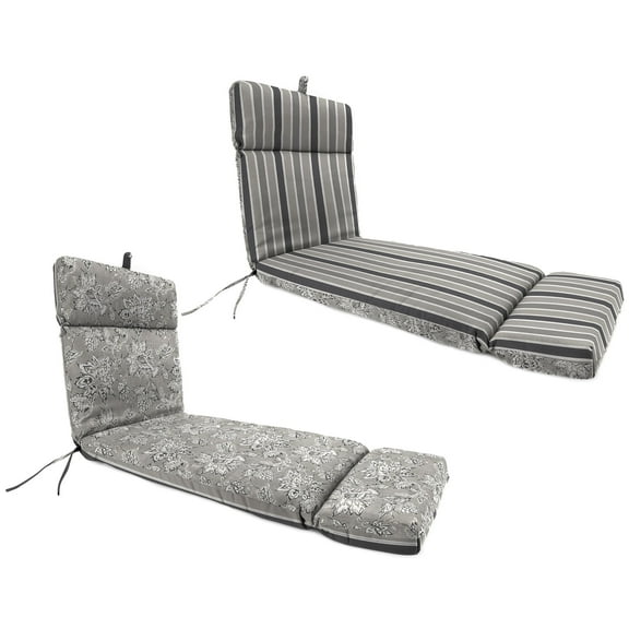 Jordan Manufacturing 72" x 22" Fitch Gray Stripe and Adair Gray Jacobean Reversible Rectangular Outdoor Chaise Lounge Cushion with Ties and Hanger Loop