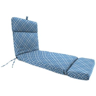 Jordan Manufacturing 72" x 22" Hanks Wetland Blue Plaid Rectangular Outdoor Chaise Lounge Cushion with Ties and Hanger Loop