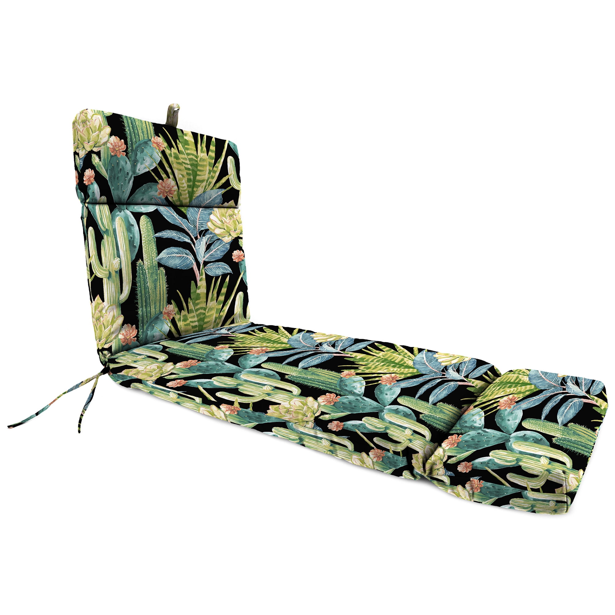 Jordan Manufacturing 72" x 22" Hatteras Ebony Black Floral Rectangular Outdoor Chaise Lounge Cushion with Ties and Hanger Loop