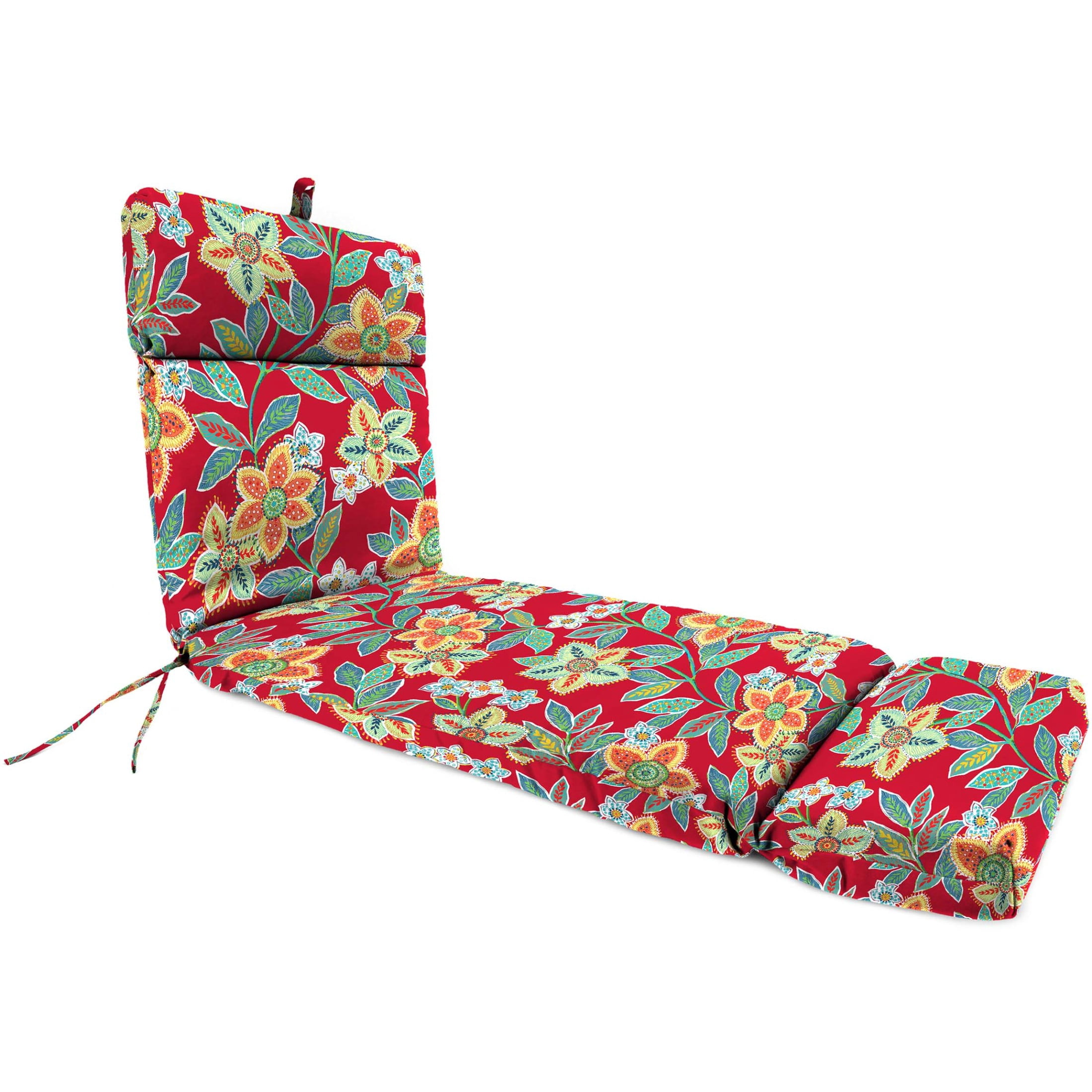 Jordan Manufacturing 72" x 22" Leathra Red Floral Rectangular Outdoor Chaise Lounge Cushion with Ties and Hanger Loop