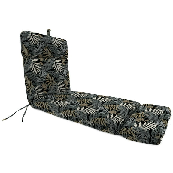 Jordan Manufacturing 72" x 22" Maryland Driftwood Black Leaves Rectangular Outdoor Chaise Lounge Cushion with Ties and Hanger Loop