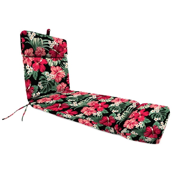 Jordan Manufacturing 72" x 22" Megara Patino Black Floral Rectangular Outdoor Chaise Lounge Cushion with Ties and Hanger Loop