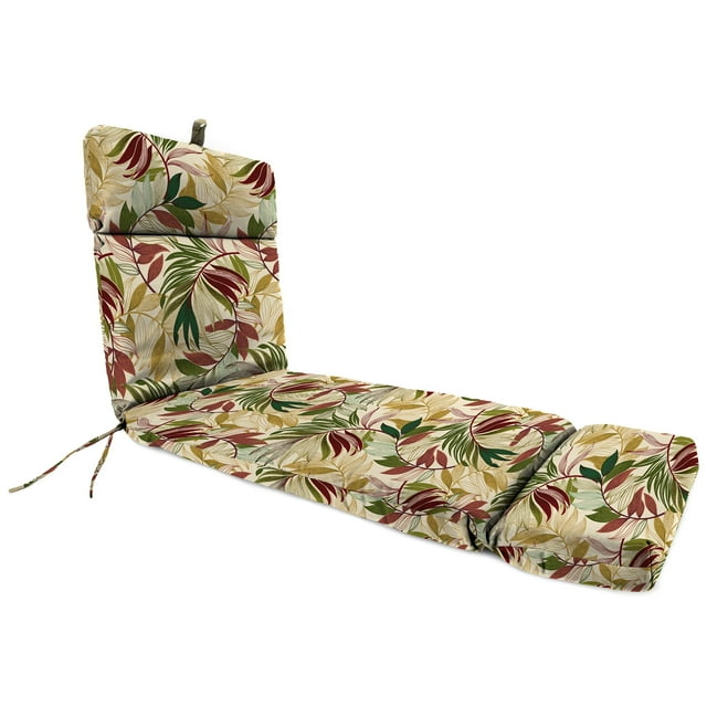 Jordan Manufacturing 72" x 22" Oasis Gem Beige Leaves Rectangular Outdoor Chaise Lounge Cushion with Ties and Hanger Loop