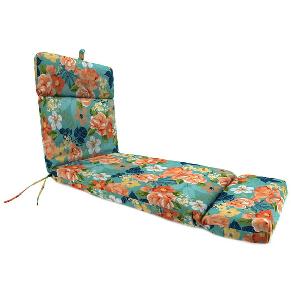 Jordan Manufacturing 72" x 22" Senorita Pelican Turquoise Floral Rectangular Outdoor Chaise Lounge Cushion with Ties and Hanger Loop