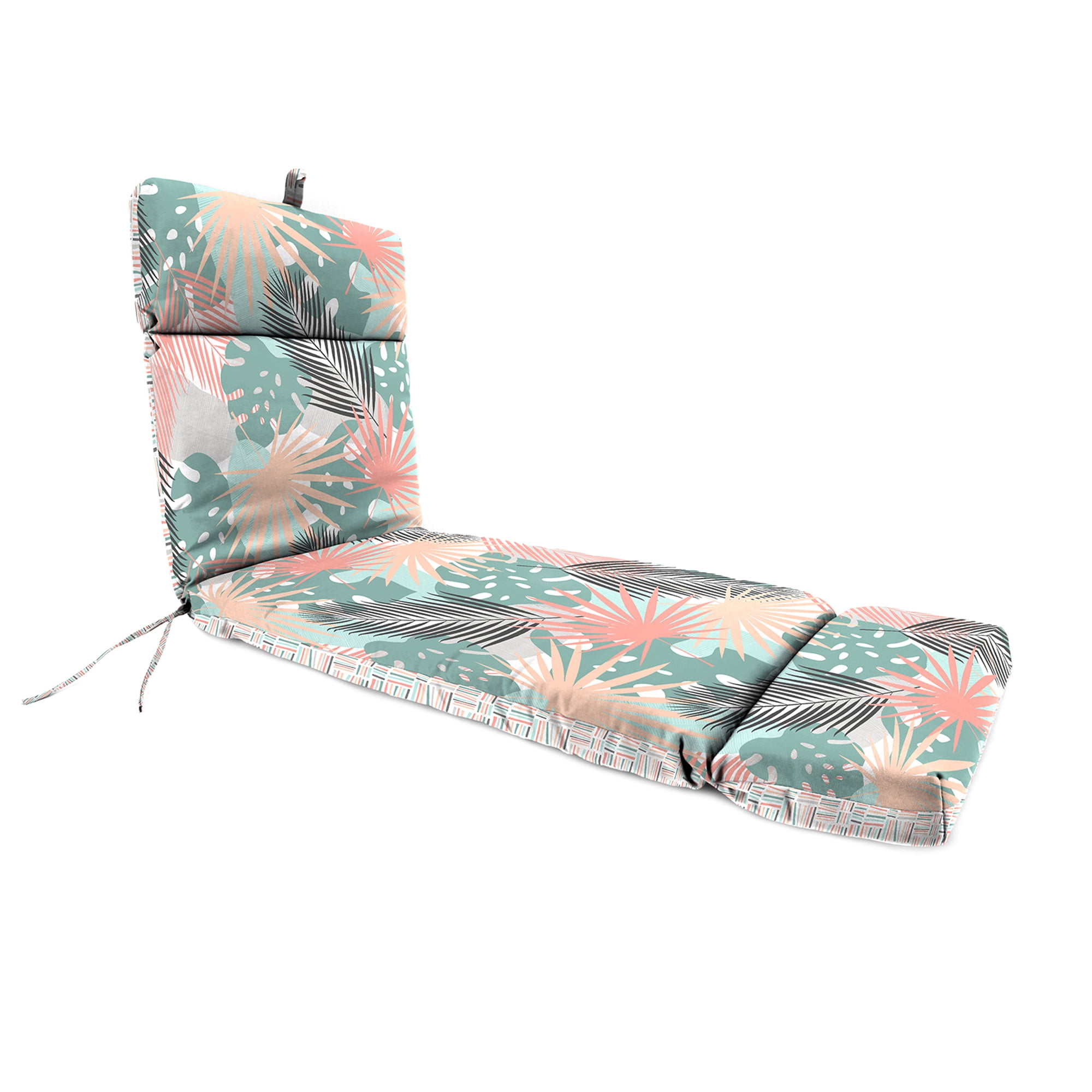 Jordan Manufacturing 72" x 23" Baloo Stardust Coral and Teal Leaves and Midas Stardust Dash Rectangular Reversible Outdoor Chaise Lounge Cushion with Ties and Hanger Loop