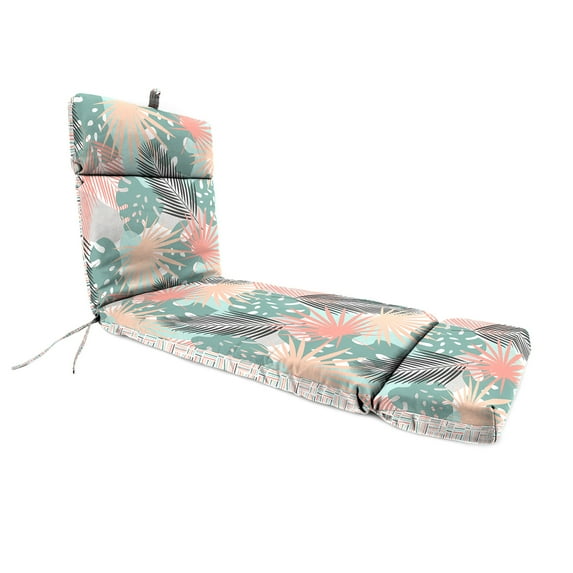 Jordan Manufacturing 72" x 23" Baloo Stardust Coral and Teal Leaves and Midas Stardust Dash Rectangular Reversible Outdoor Chaise Lounge Cushion with Ties and Hanger Loop
