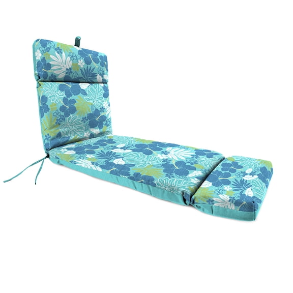 Jordan Manufacturing 72" x 23" Dumont Sprite Aqua Tropical and Gauze Sprite Aqua Crosshatch Reversible Rectangular Outdoor Chaise Lounge Cushion with Ties and Hanger Loop