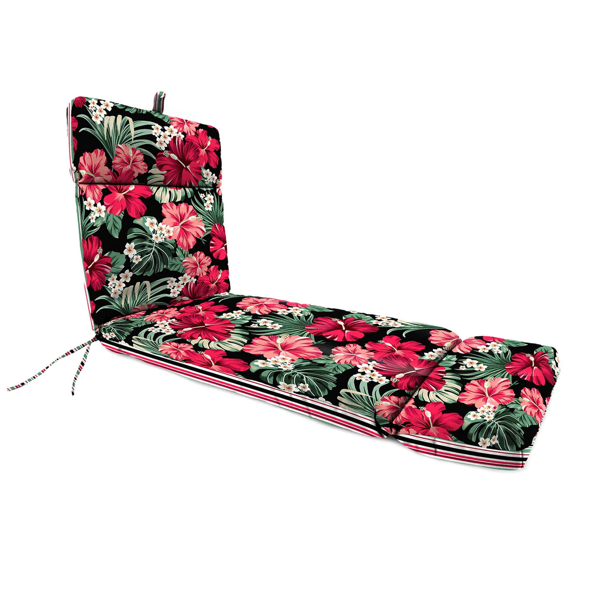 Jordan Manufacturing 72" x 23" Megara Beacon Black Tropical and Windsurf Beacon Red and Green Stripe Reversible Rectangular Outdoor Chaise Lounge Cushion with Ties and Hanger Loop