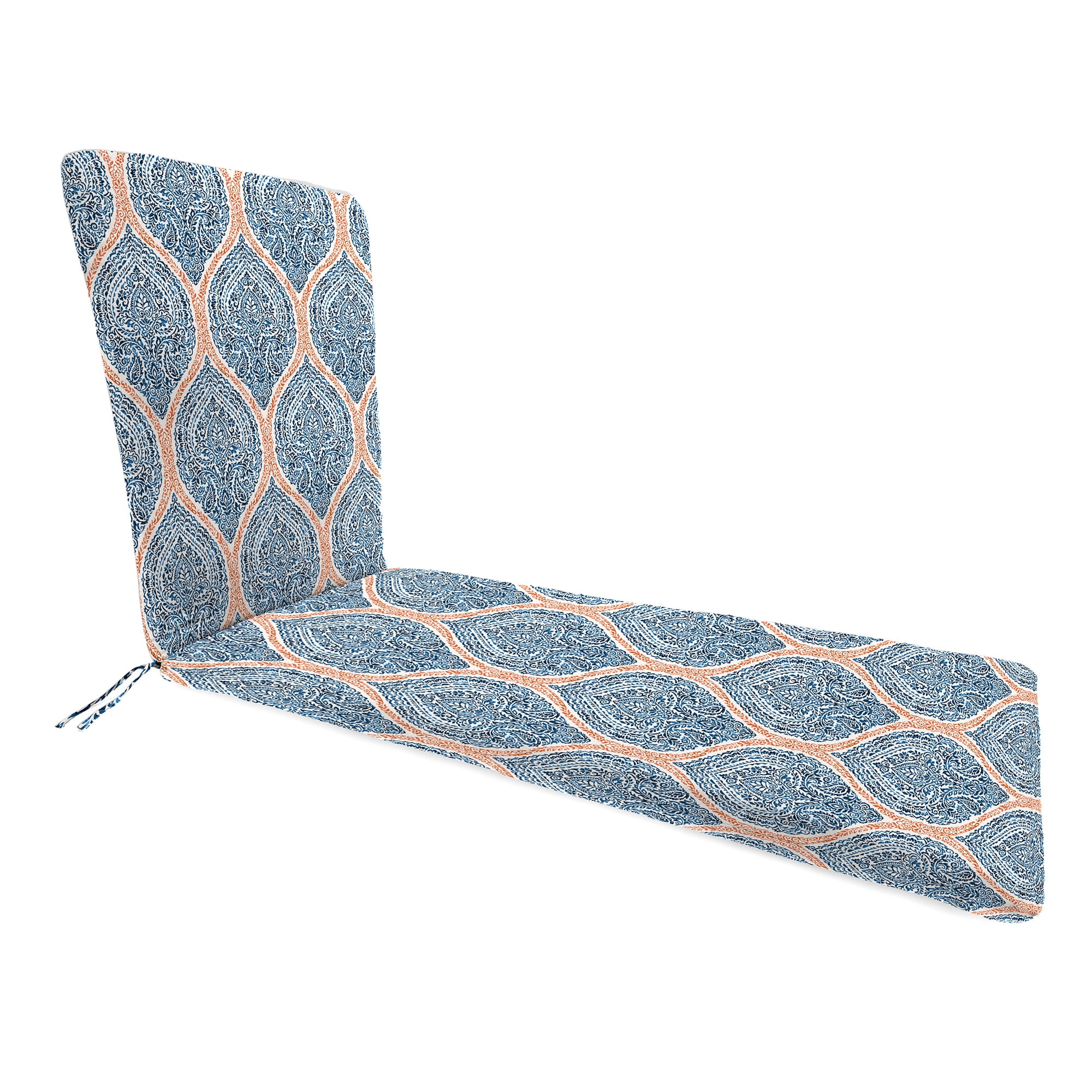Jordan Manufacturing 74" x 22" Andorra Tiger Lily Navy Damask Rectangular Outdoor Chaise Lounge Cushion with Ties