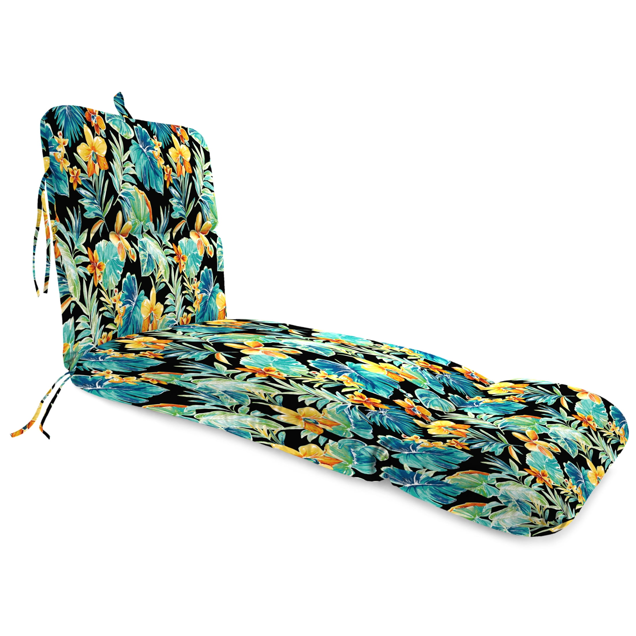 Jordan Manufacturing 74" x 22" Beachcrest Caviar Black Floral Rectangular Outdoor Chaise Lounge Cushion with Ties and Hanger Loop