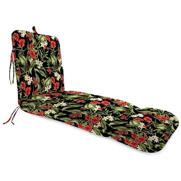 Jordan Manufacturing 74" x 22" Capulet Rojo Black Floral Rectangular Outdoor Chaise Lounge Cushion with Ties and Hanger Loop