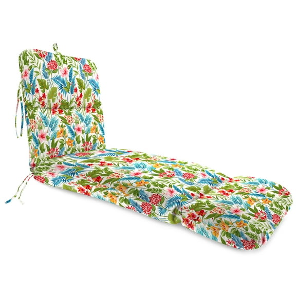 Jordan Manufacturing 74" x 22" Carena Multi White Floral Rectangular Outdoor Chaise Lounge Cushion with Ties and Hanger Loop
