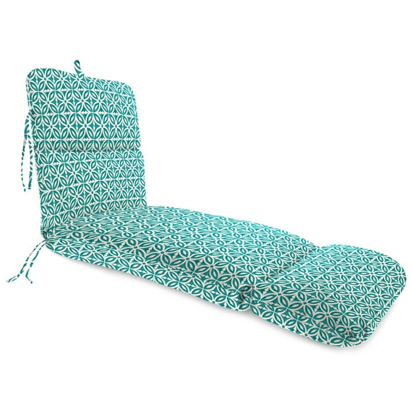 Jordan Manufacturing 74" x 22" Mimala Celestial Teal Geometric Rectangular Outdoor Chaise Lounge Cushion with Ties and Hanger Loop