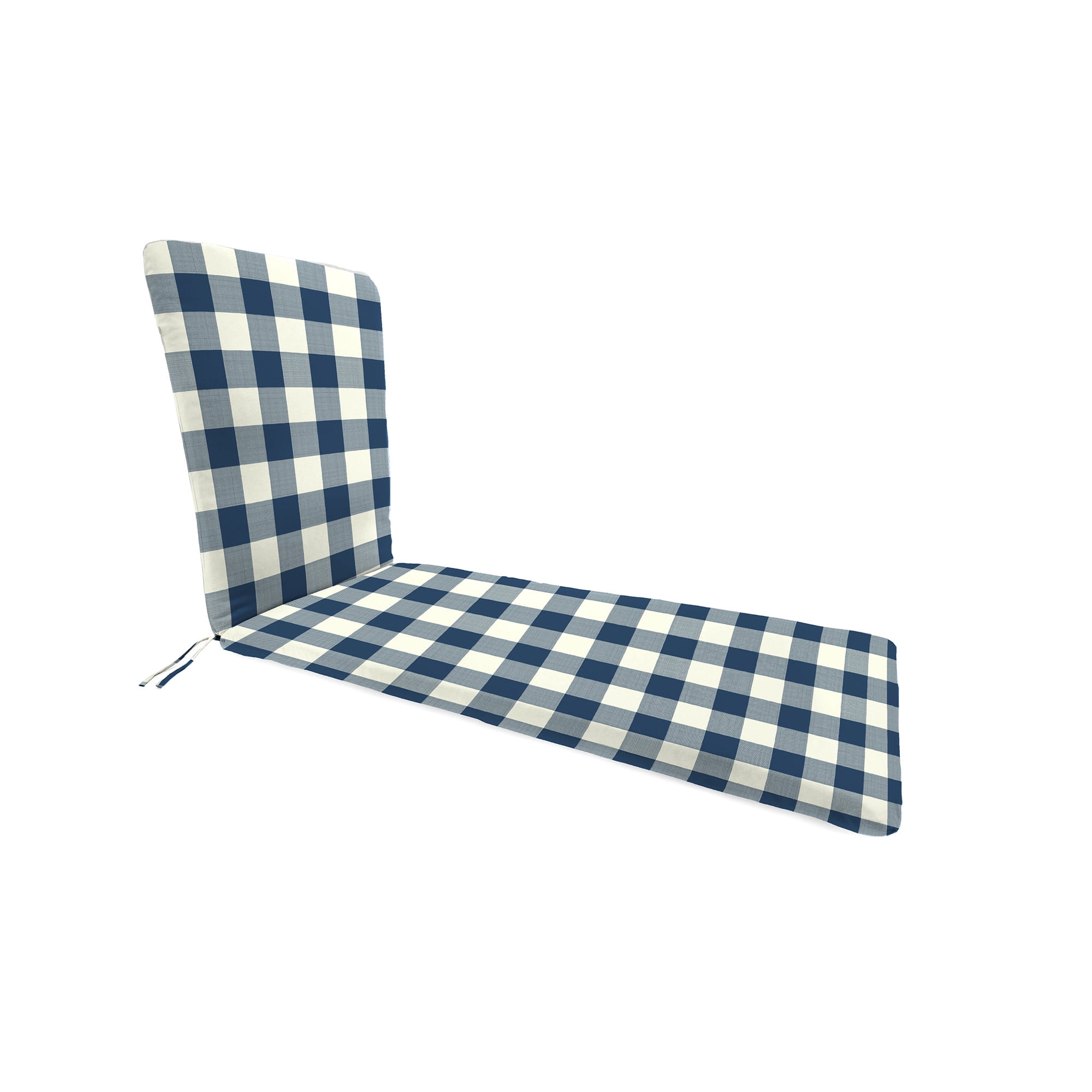 Jordan Manufacturing 74" x 22" Navy Buffalo Check Rectangular Outdoor Chaise Lounge Cushion with Ties