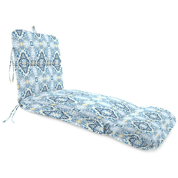 Jordan Manufacturing 74" x 22" Rave Sky Blue Quatrefoil Rectangular Outdoor Chaise Lounge Cushion with Ties and Hanger Loop
