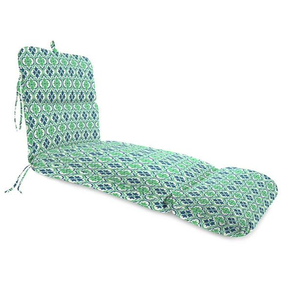 Jordan Manufacturing 74" x 22" Vesey Sea Mist Blue and Green Quatrefoil Rectangular Outdoor Chaise Lounge Cushion with Ties and Hanger Loop