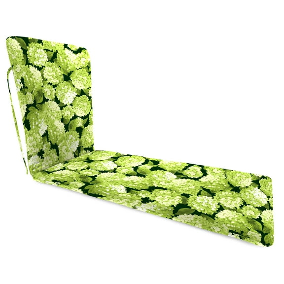 Jordan Manufacturing 76" x 23" Hydrangea Forest Green Floral Rectangular Outdoor Chaise Lounge Cushion with Ties