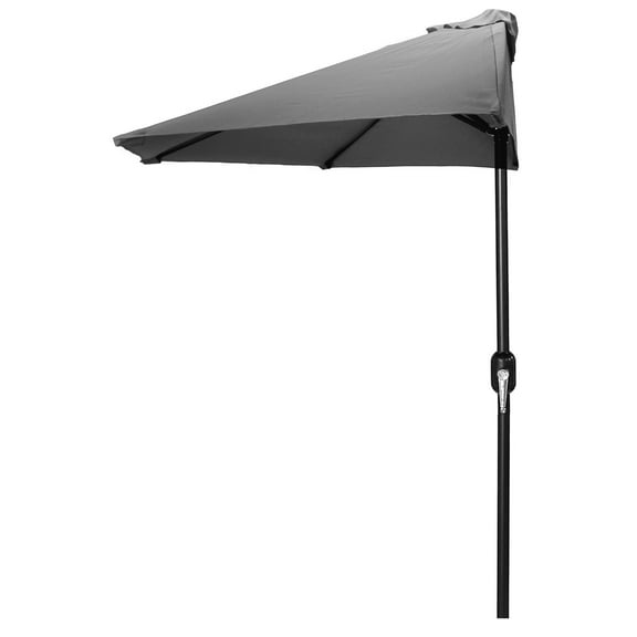 Jordan Manufacturing 8' Half Round Grey Solid Outdoor Patio Umbrella with Crank Opening