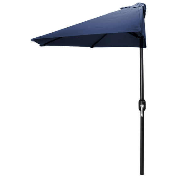 Jordan Manufacturing 8' Half Round Navy Solid Outdoor Patio Umbrella with Crank Opening