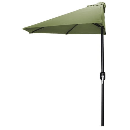 Jordan Manufacturing 8' Half Round Olive Solid Outdoor Patio Umbrella with Crank Opening