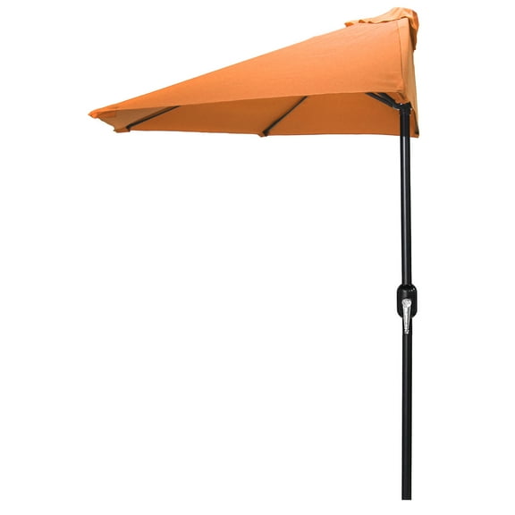 Jordan Manufacturing 8' Half Round Orange Solid Outdoor Patio Umbrella with Crank Opening
