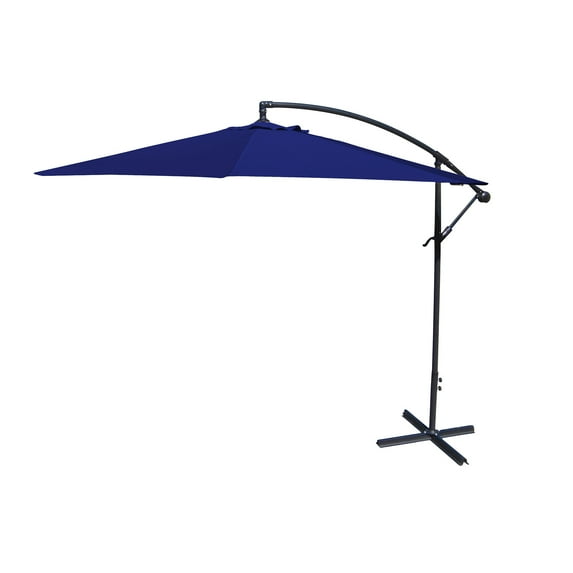 Jordan Manufacturing 8' Navy Solid Octagon Folding Offset Cantilever Patio Umbrella with Crank Opening