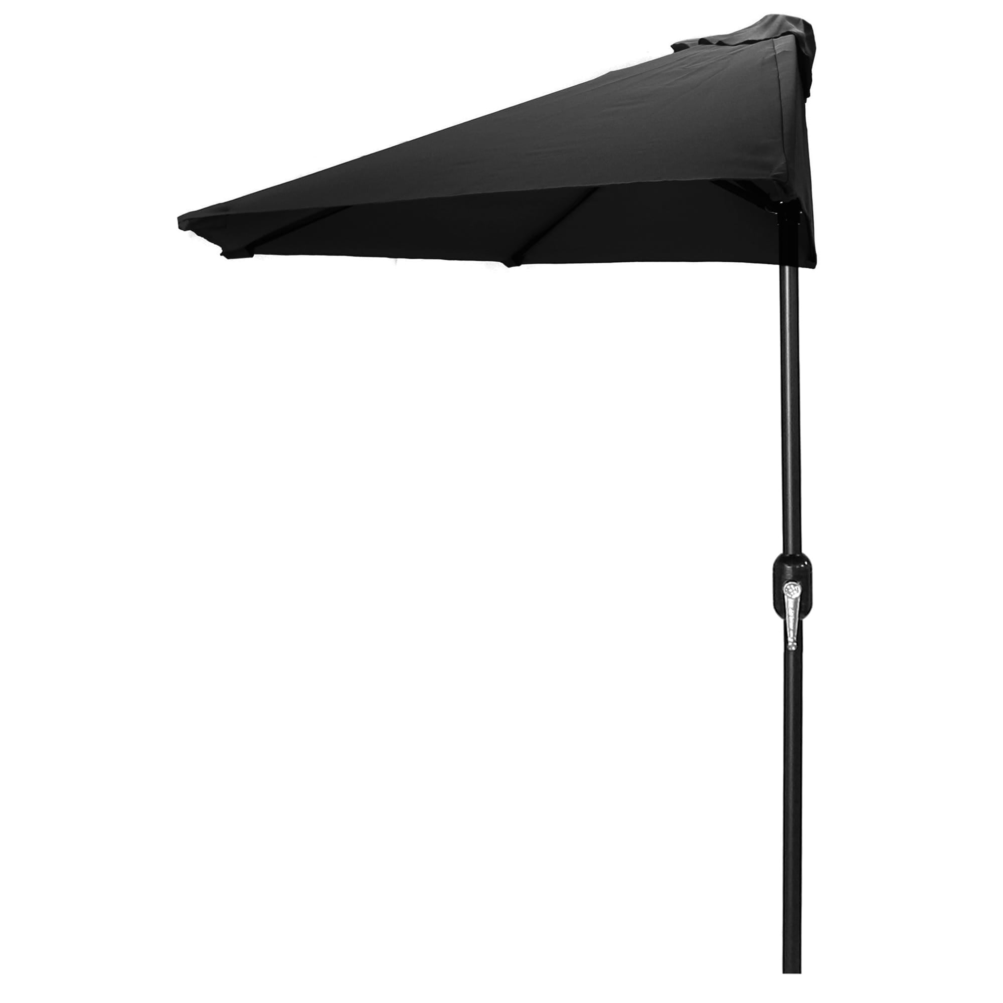 Jordan Manufacturing 9' Half Round Outdoor Patio Umbrella with Crank Opening Black