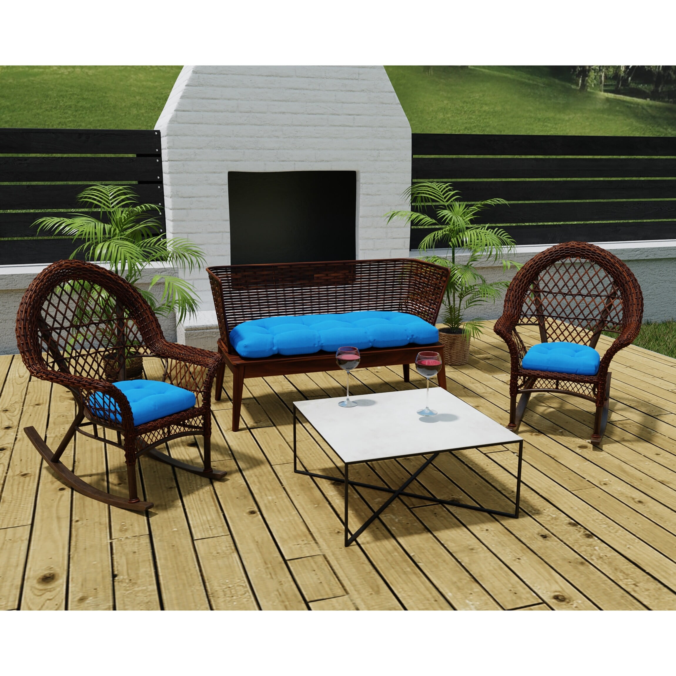 Jordan Manufacturing Blue Solid Tufted Outdoor Wicker Cushion Set