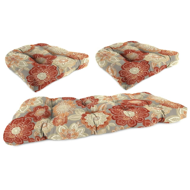 Jordan Manufacturing Grey Floral Outdoor Wicker Cushion Set for Bench ...
