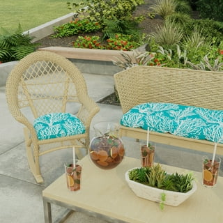 Singes 67 inch x 21 inch White and Blue Rectangle Seat Pad Outdoor Seating Cushion, Size: 67 x 21 x 3