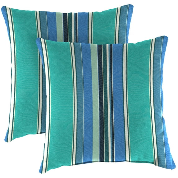Jordan Manufacturing Sunbrella 16" x 16" Dolce Oasis Blue Stripe Square Outdoor Throw Pillow (2 Pack)