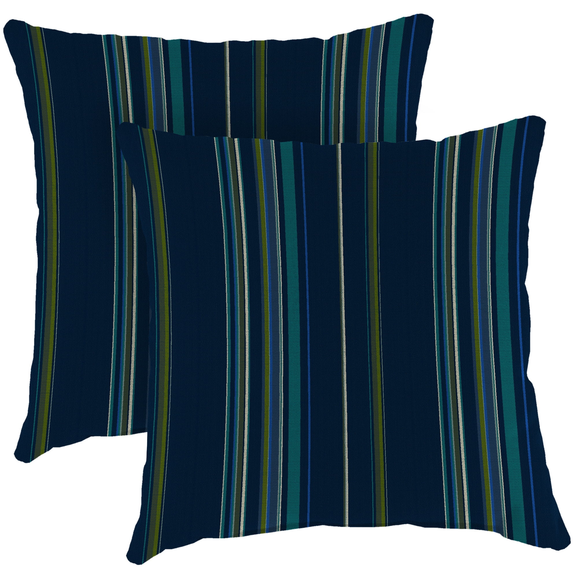 Stanton Lagoon Navy Stripe Square Outdoor Throw Pillow Set