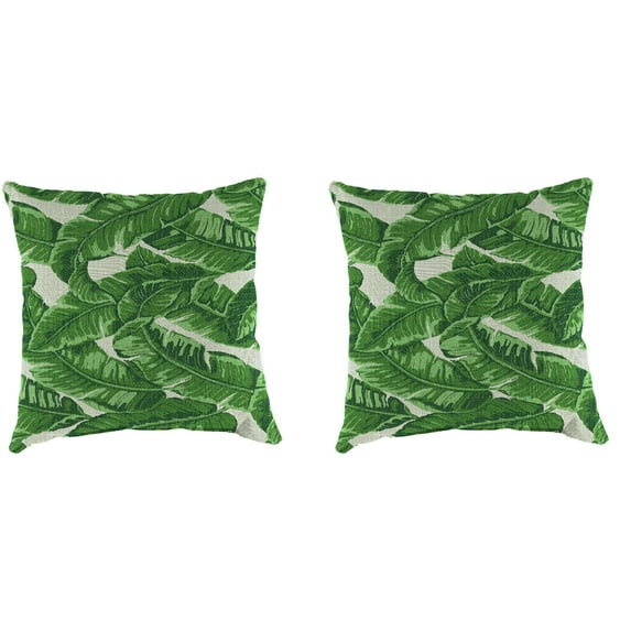 Jordan Manufacturing Sunbrella 16" x 16" Tropics Jungle Green Leaves Square Outdoor Throw Pillow