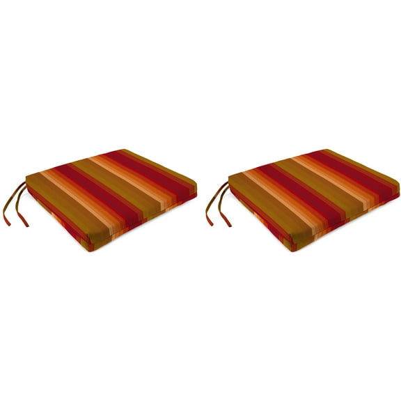 Jordan Manufacturing Sunbrella 17" x 19" Astoria Sunset Burgundy Stripe Rectangular Outdoor Chair Pad Seat Cushion with Ties (2 Pack)