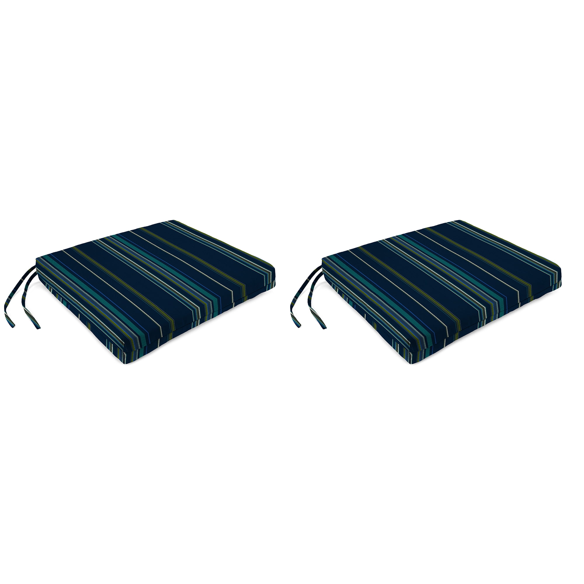 Jordan Manufacturing Sunbrella 17 x 19 Stanton Lagoon Navy Stripe Rectangular Outdoor Chair Pad Seat Cushion with Ties 2 Pack Walmart