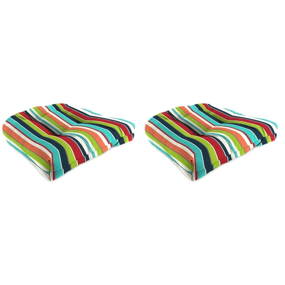 Jordan Manufacturing Sunbrella 18" x 18" Carousel Confetti Multicolor Stripe Square Tufted Contoured Outdoor Wicker Seat Cushion (2 Pack)