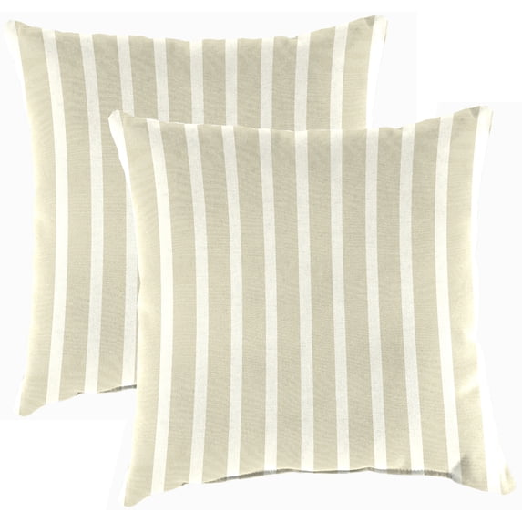 Jordan Manufacturing Sunbrella 18" x 18" Shore Linen Natural Stripe Square Outdoor Throw Pillow (2 Pack)